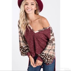 ✨JUST IN✨PATCHWORK SLEEVES SOFT TUNIC TOP